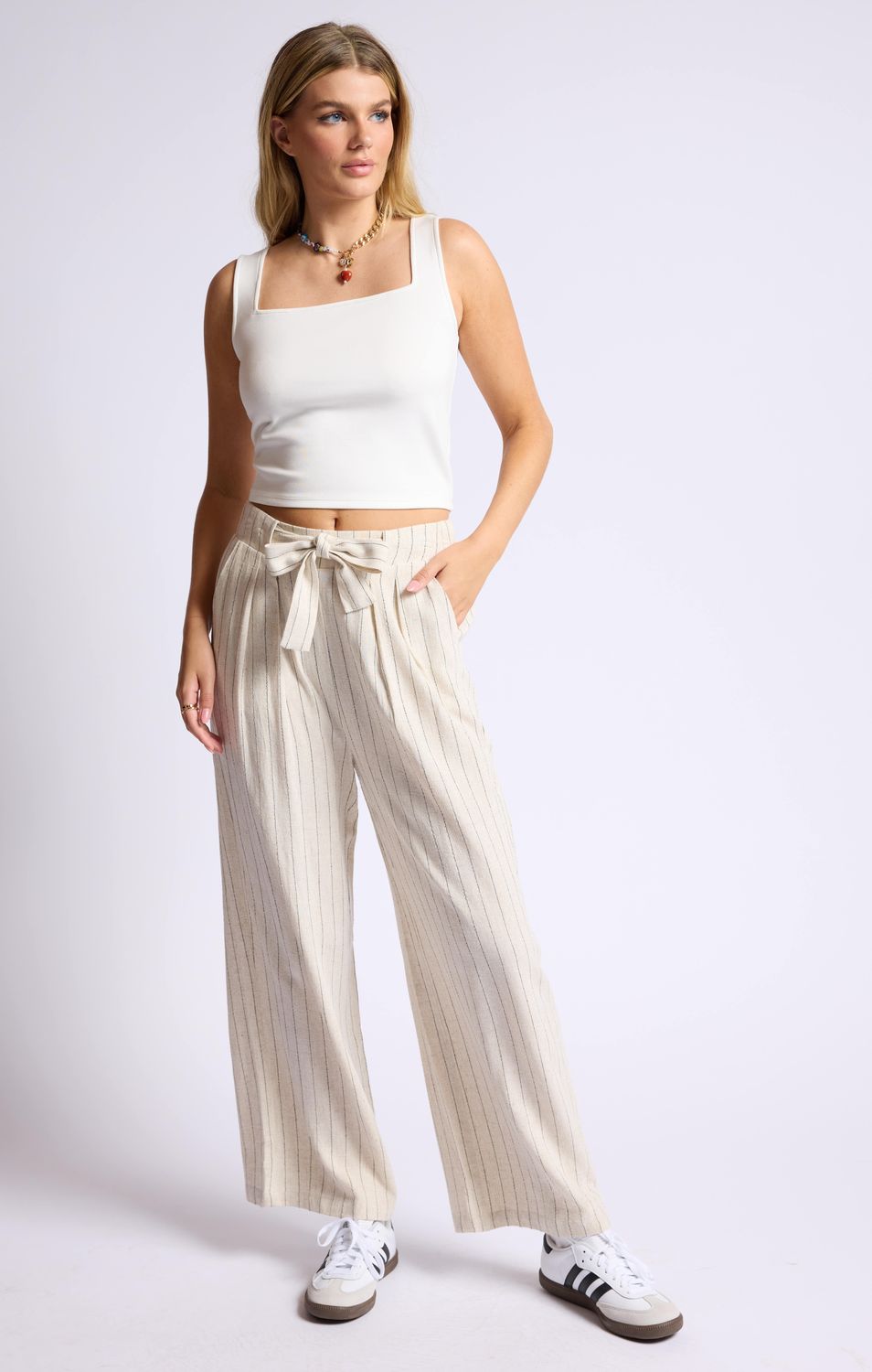Baked Goods Belted Front Pleat Crop Pant