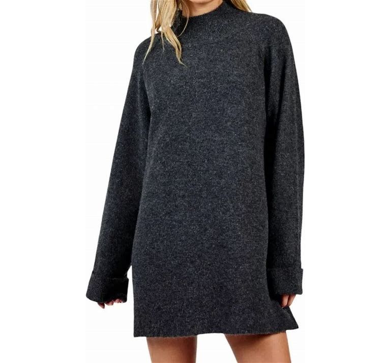Carsen High Neck Sweater Dress in Charcoal