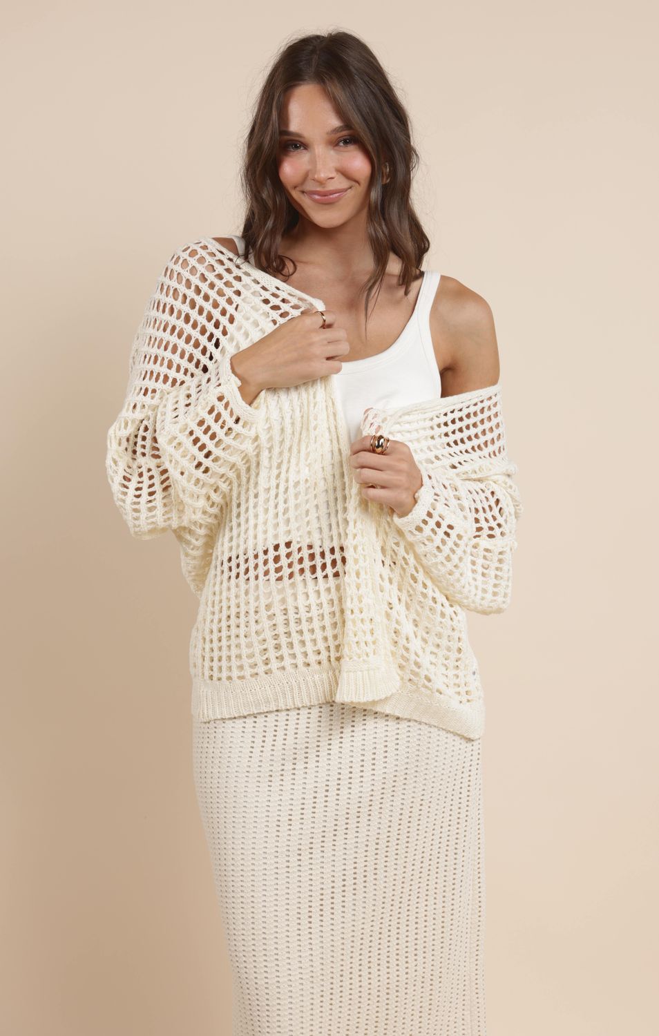 Peachy Fuzz Open Knit Cardigan