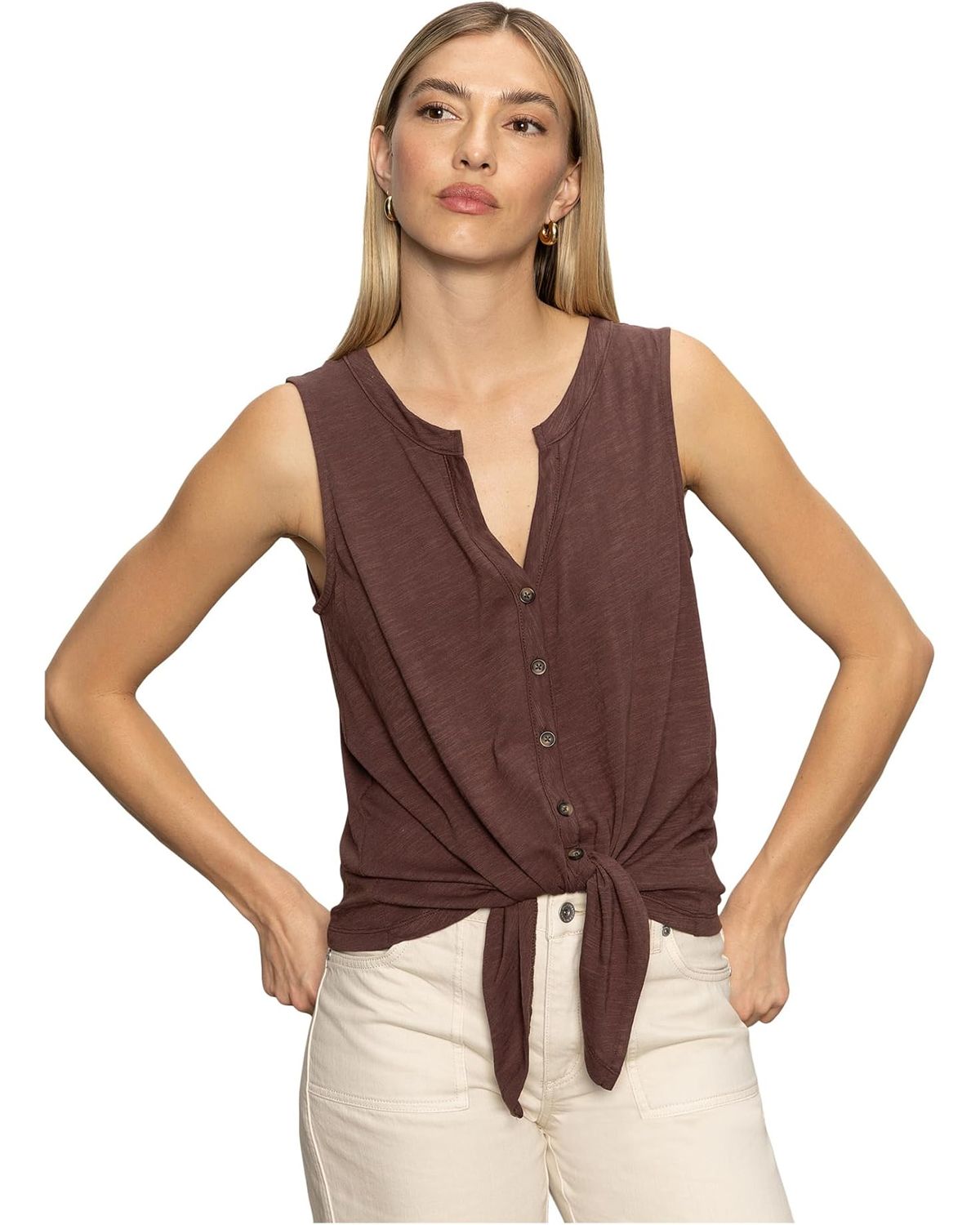 Notched Button Front Tee