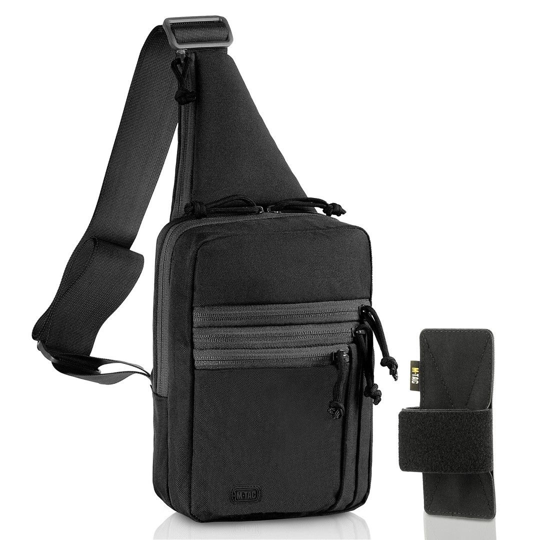 M TAC TACTICAL SHOULDER CHEST PACK SLING BLACK LEFT
