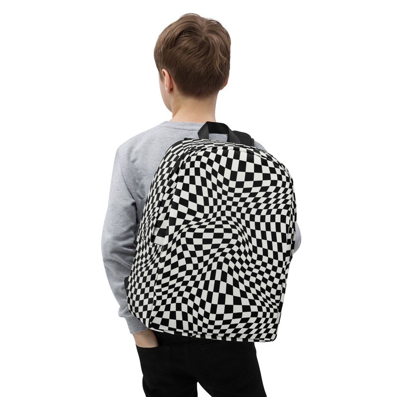 &quot;Wave Checkers Print - Black/White&quot; - Unisex Minimalist Backpack