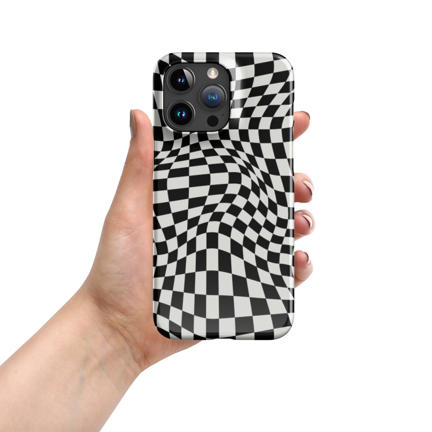 &quot;Wave-Black &amp; White/Checkered&quot; Print Snap Case for iPhone®