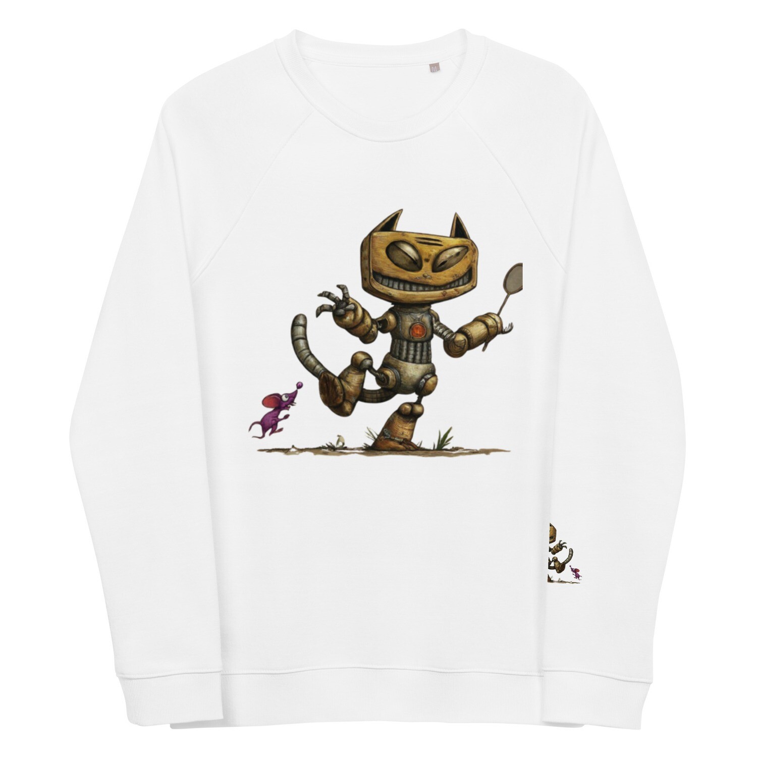 &quot;Tin Robot&quot; Print - Unisex Organic Raglan Sweatshirt