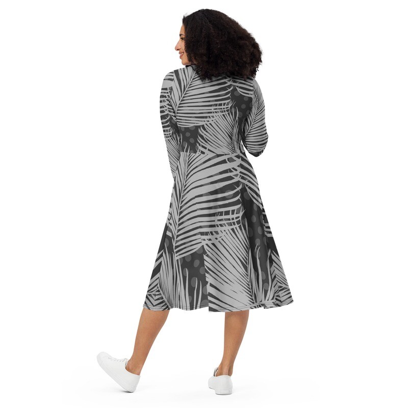 All-Over Print Long Sleeve Midi Dress