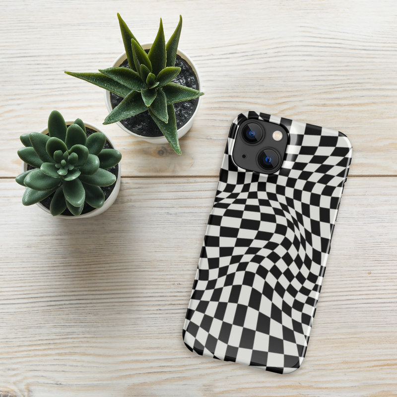 &quot;Wave-Black &amp; White/Checkered&quot; Print Snap Case for iPhone®