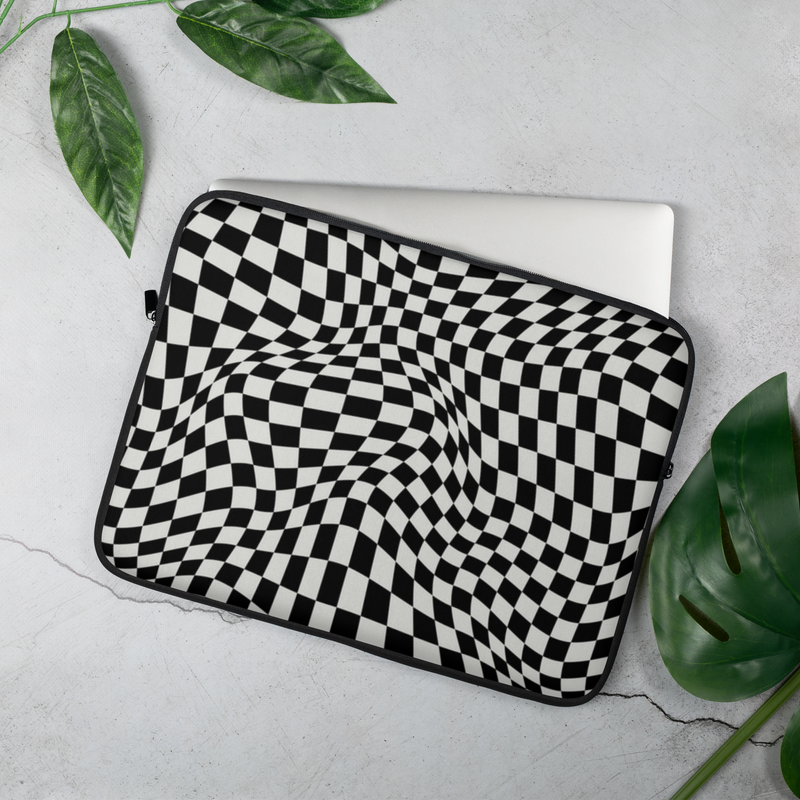 &quot;Wave-Checkers, Black/White - Print Laptop Sleeve