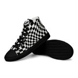 &quot;Wave Checkered Black/White&quot; print Women’s High Top Canvas Shoes