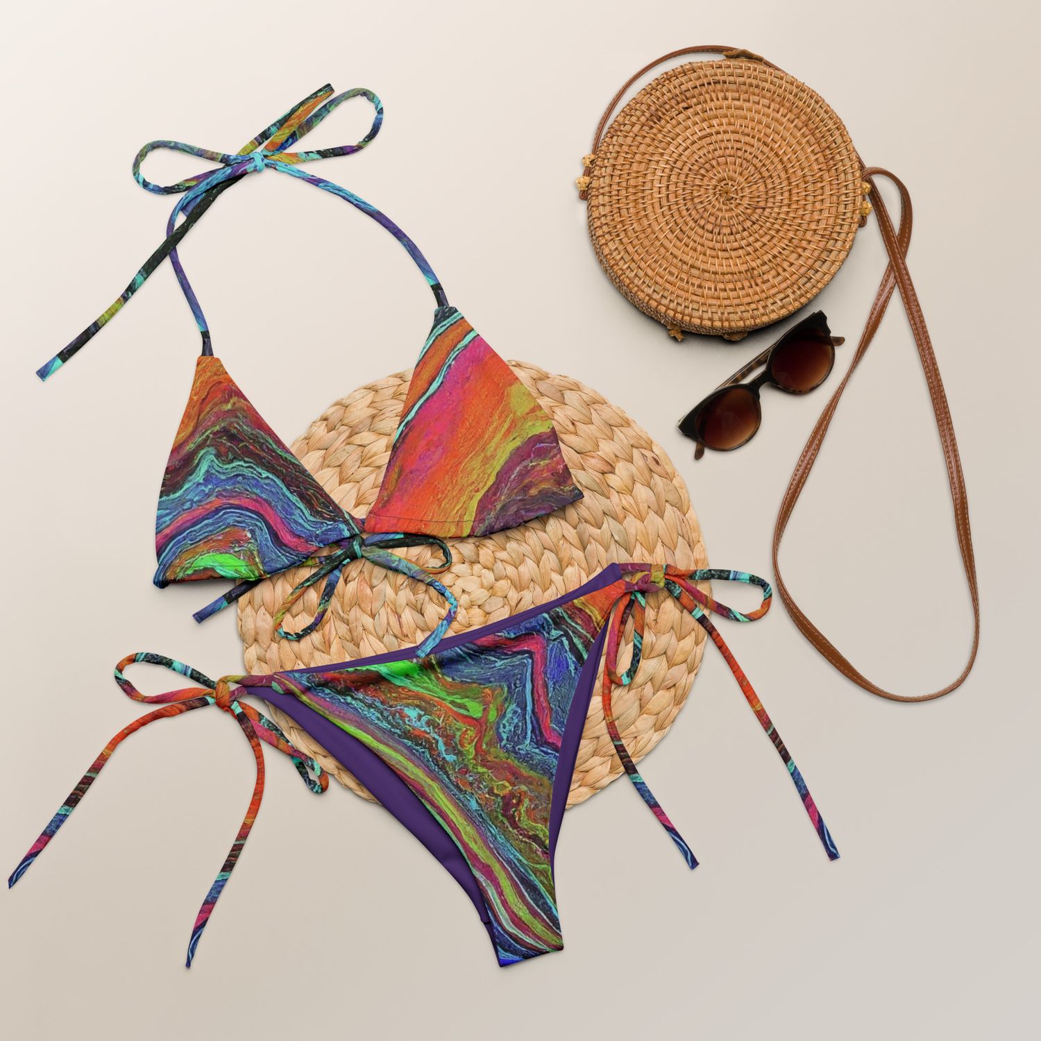 Psychedelic All-Over Print Recycled String Bikini