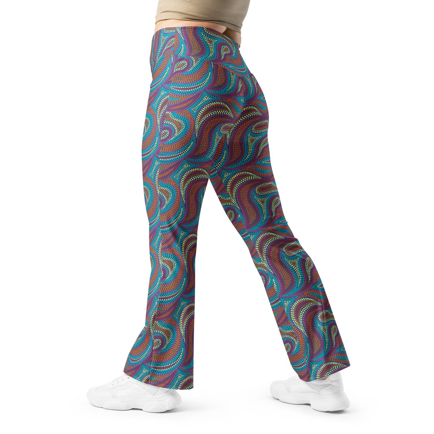 Abstract Muted Purple Blue Flare Leggings