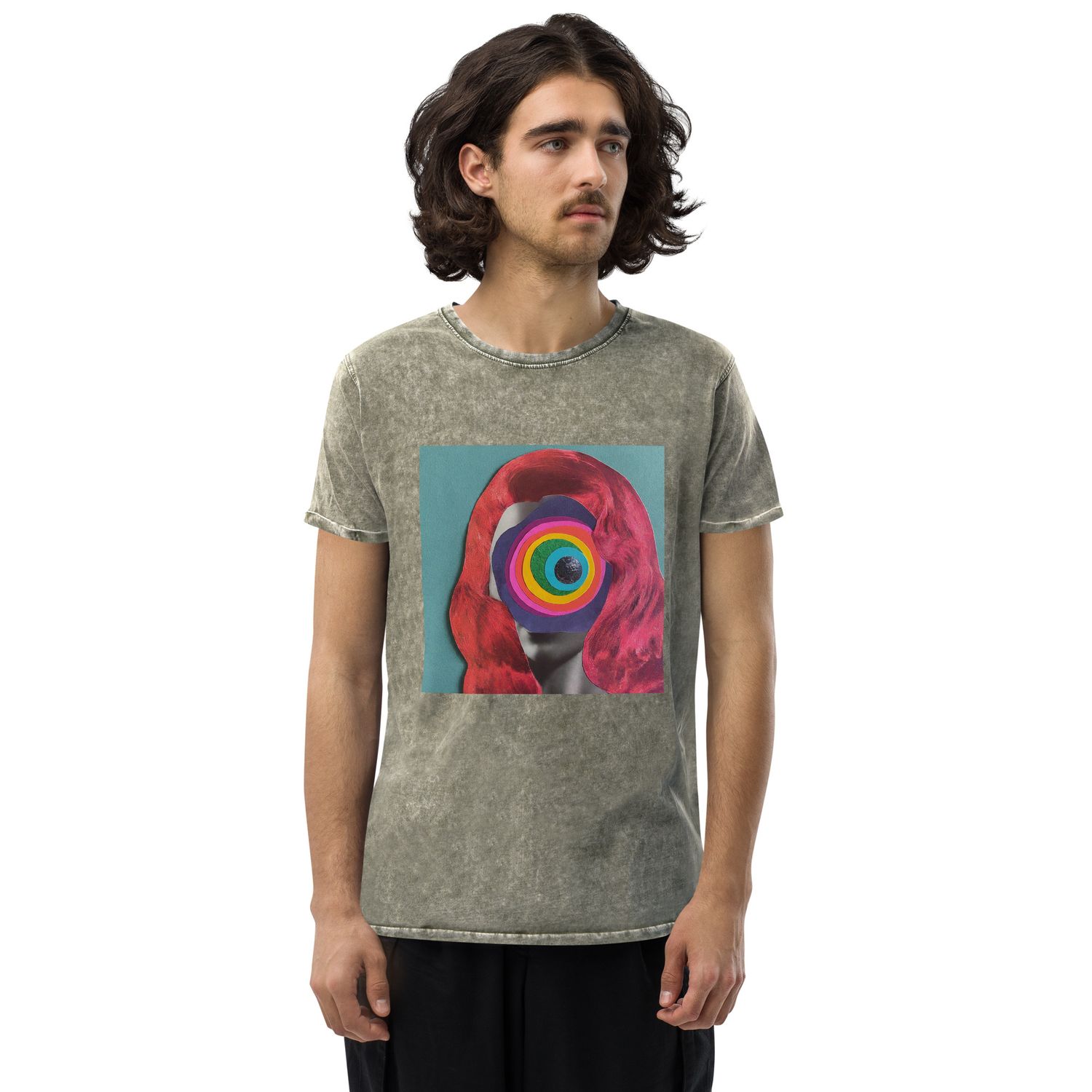 Psychedelic Print Denim T-Shirt