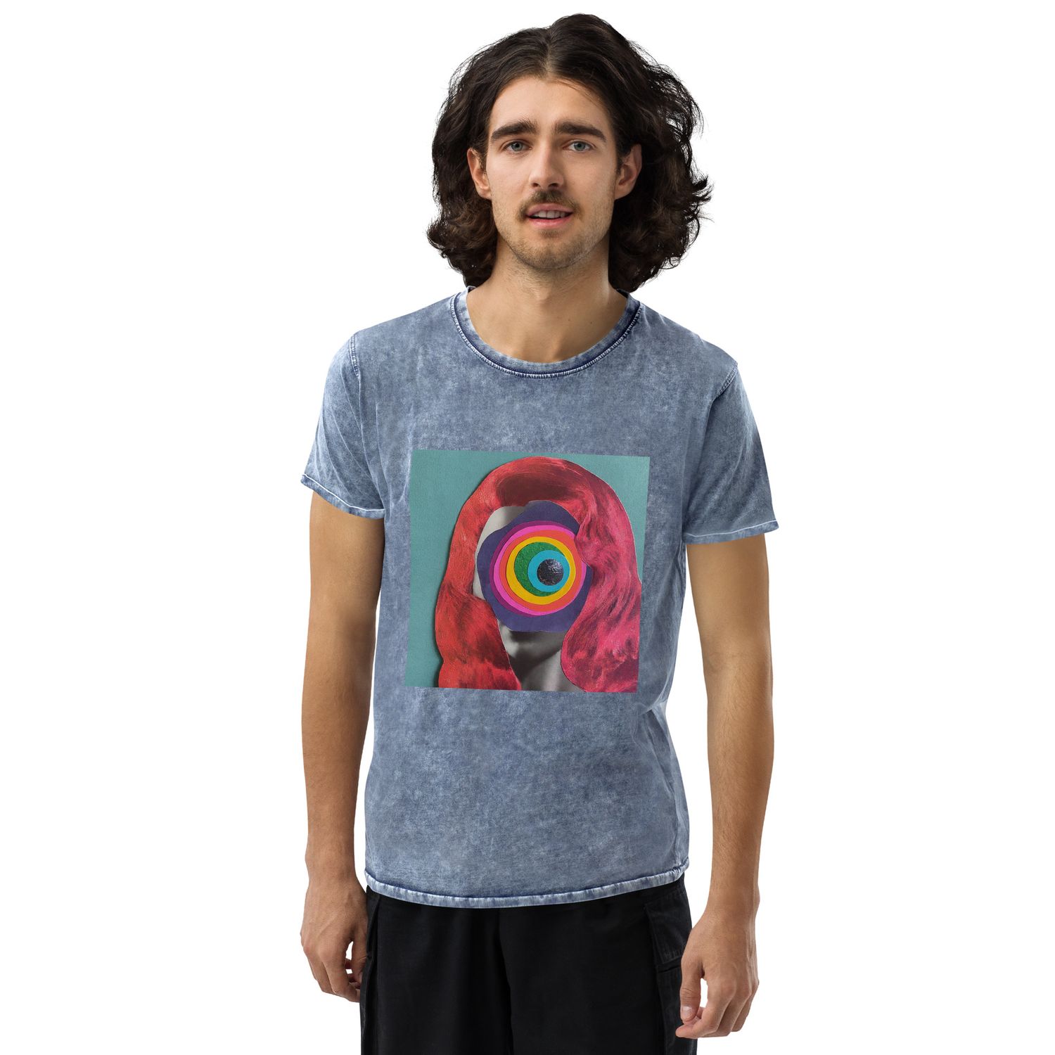 Psychedelic Print Denim T-Shirt