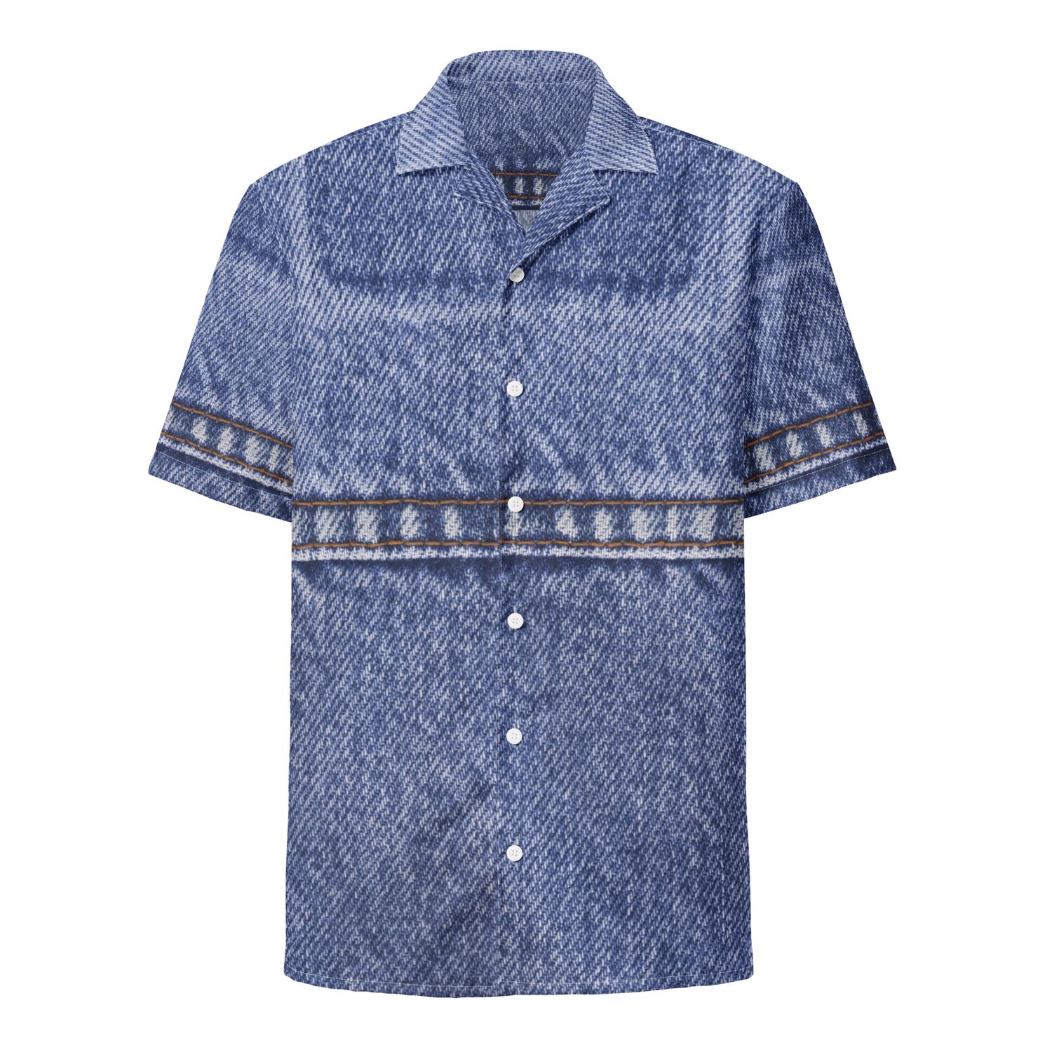 Cutaway Collar Denim Print Button Shirt