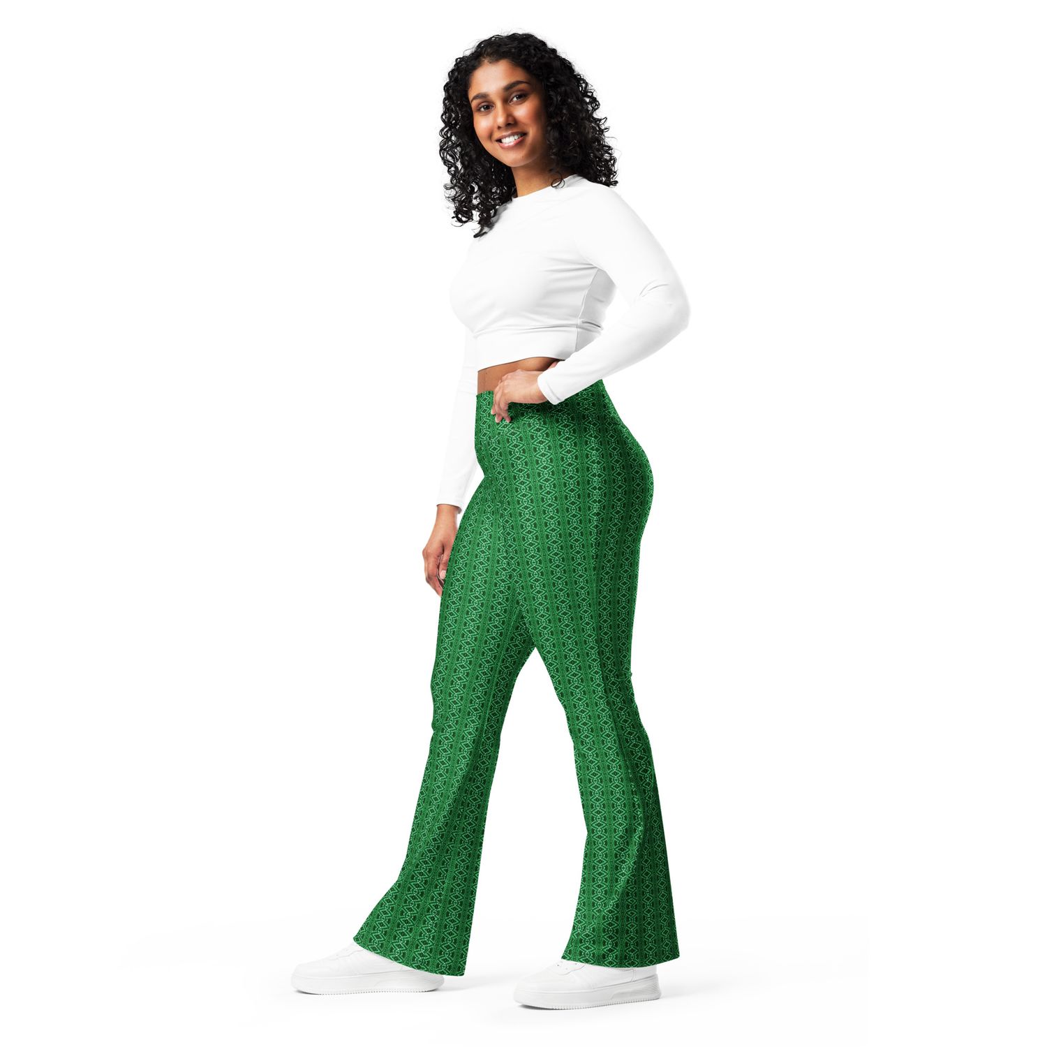 Emerald Green High-Waist  Flare Leggings