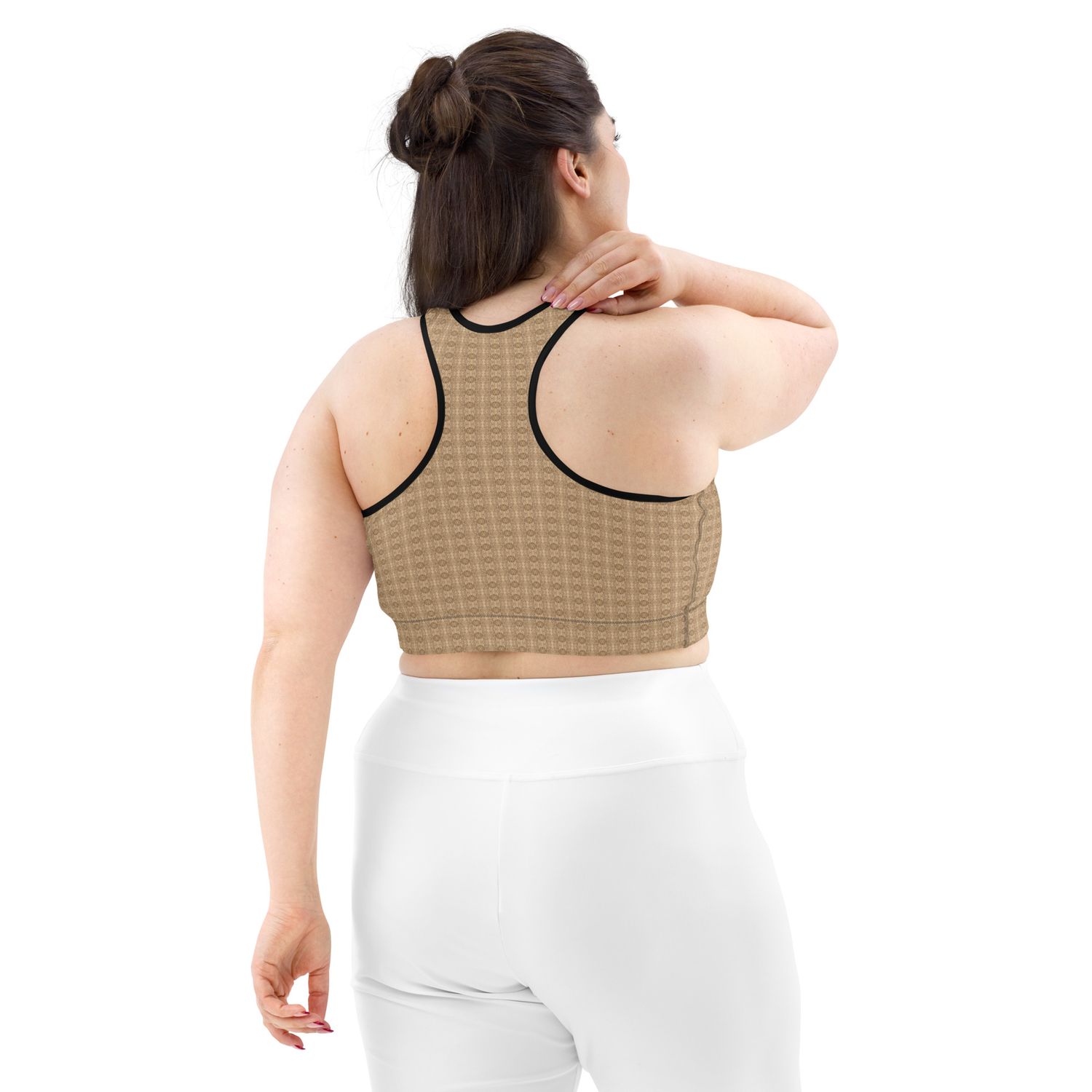 Muted Beige Hue with Geometric Pattern Sports Bra