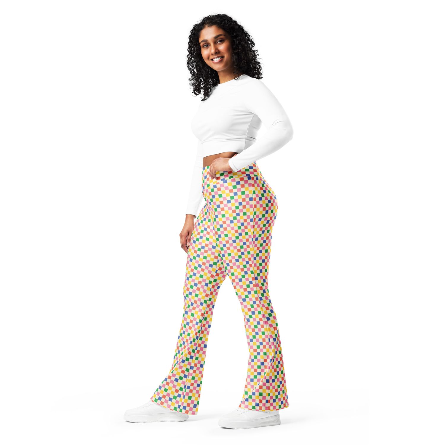 Colorful Checkers Flare High-Waist Leggings