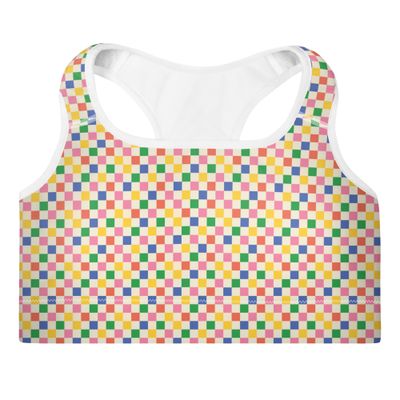 Colorful Checkers Padded Sports Bra