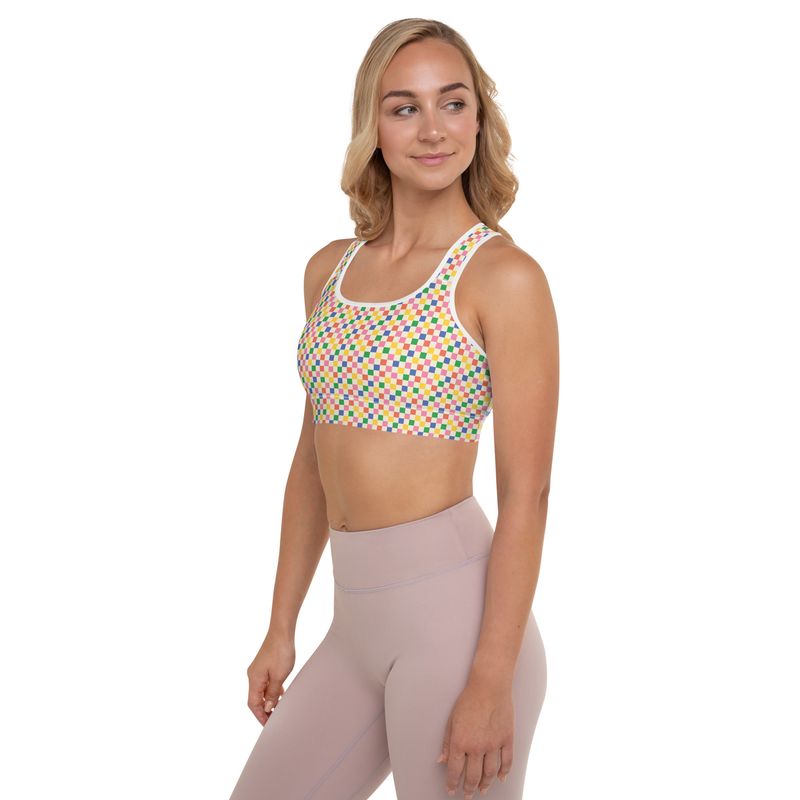 Colorful Checkers Padded Sports Bra