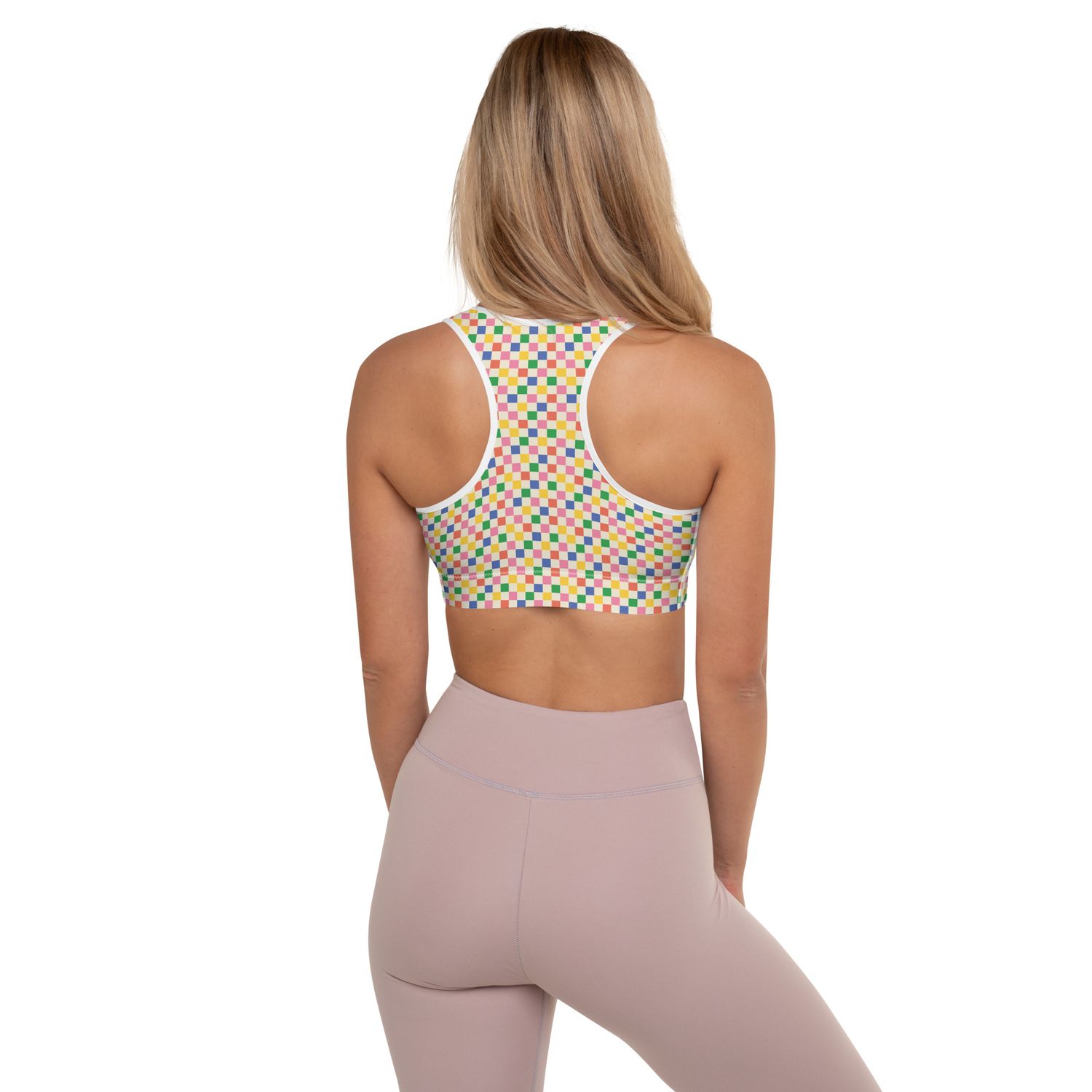 Colorful Checkers Padded Sports Bra