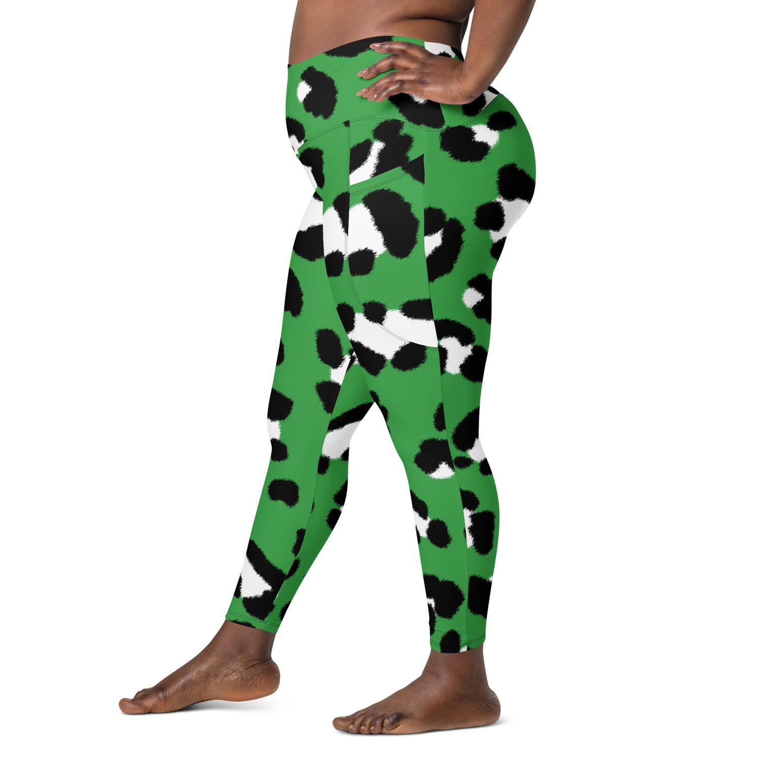 Animal Green Print Sports Leggings with Pockets