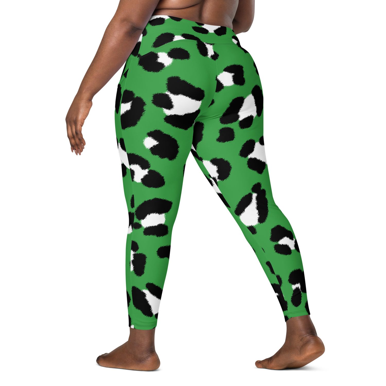 Animal Green Print Sports Leggings with Pockets