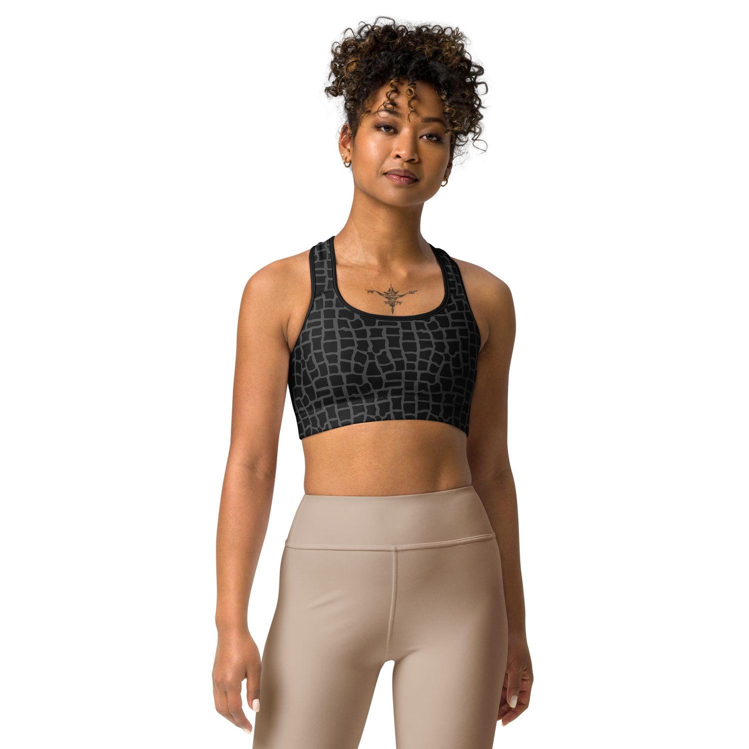 Giraffe Black/Gray Print Sports Bra