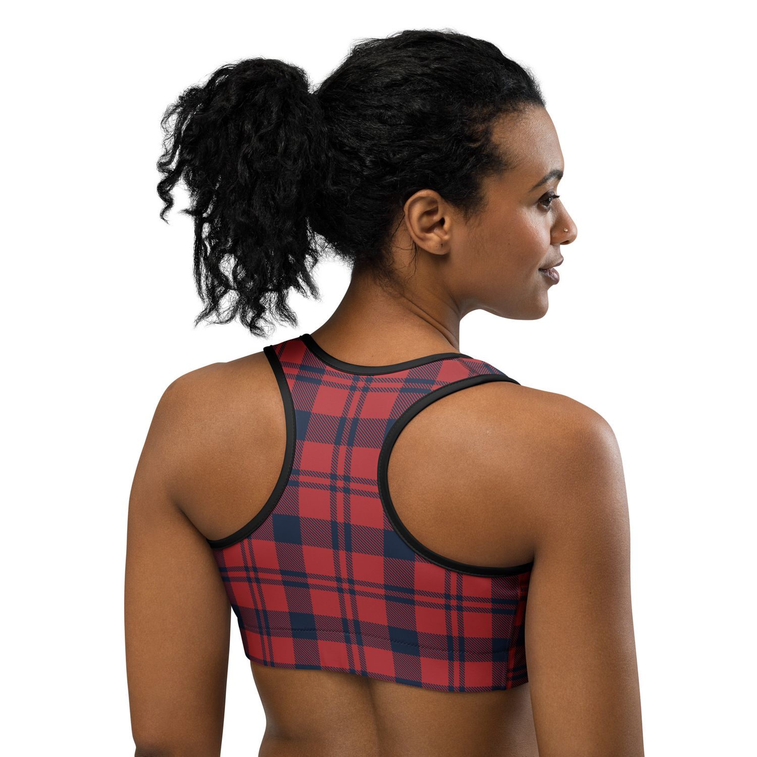 Plaid Black/Red Sports Bra