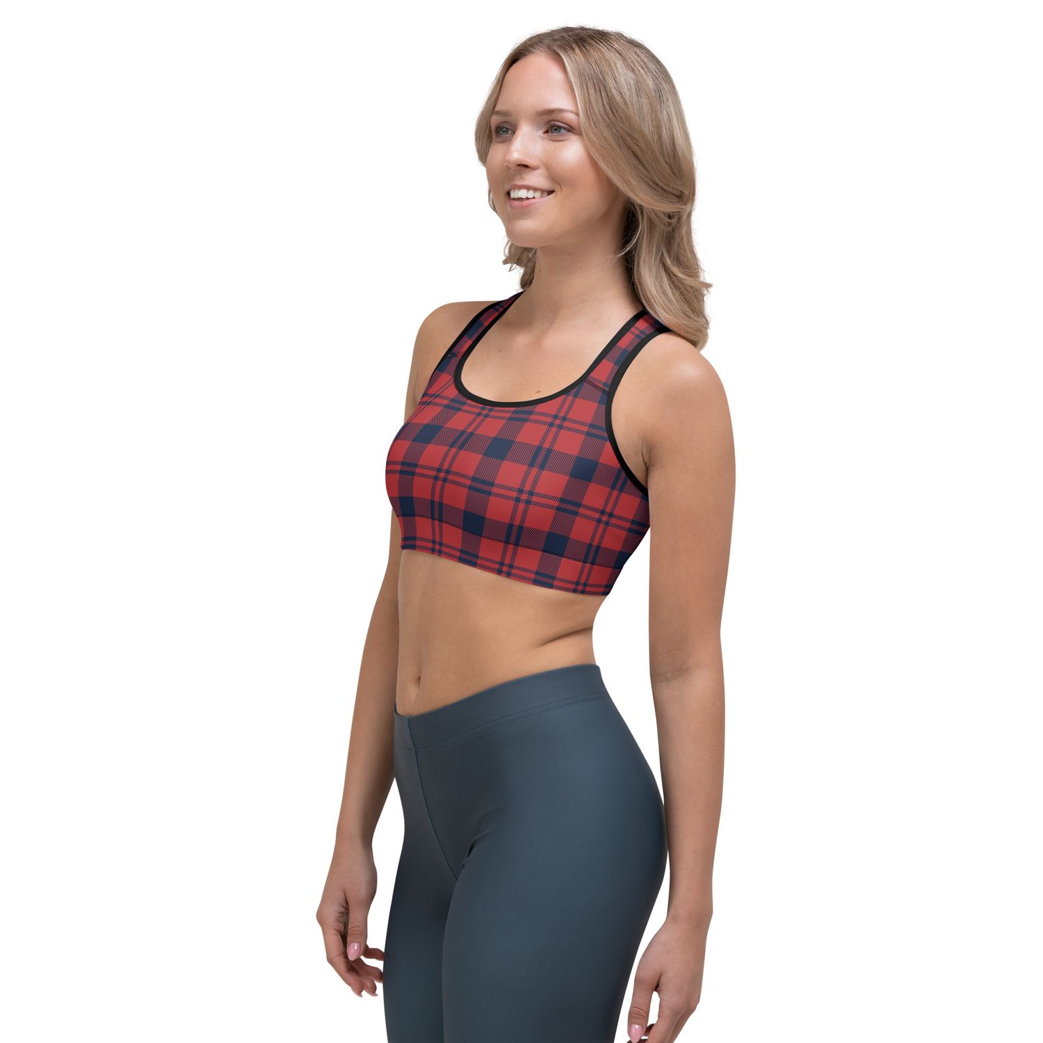 Plaid Black/Red Sports Bra