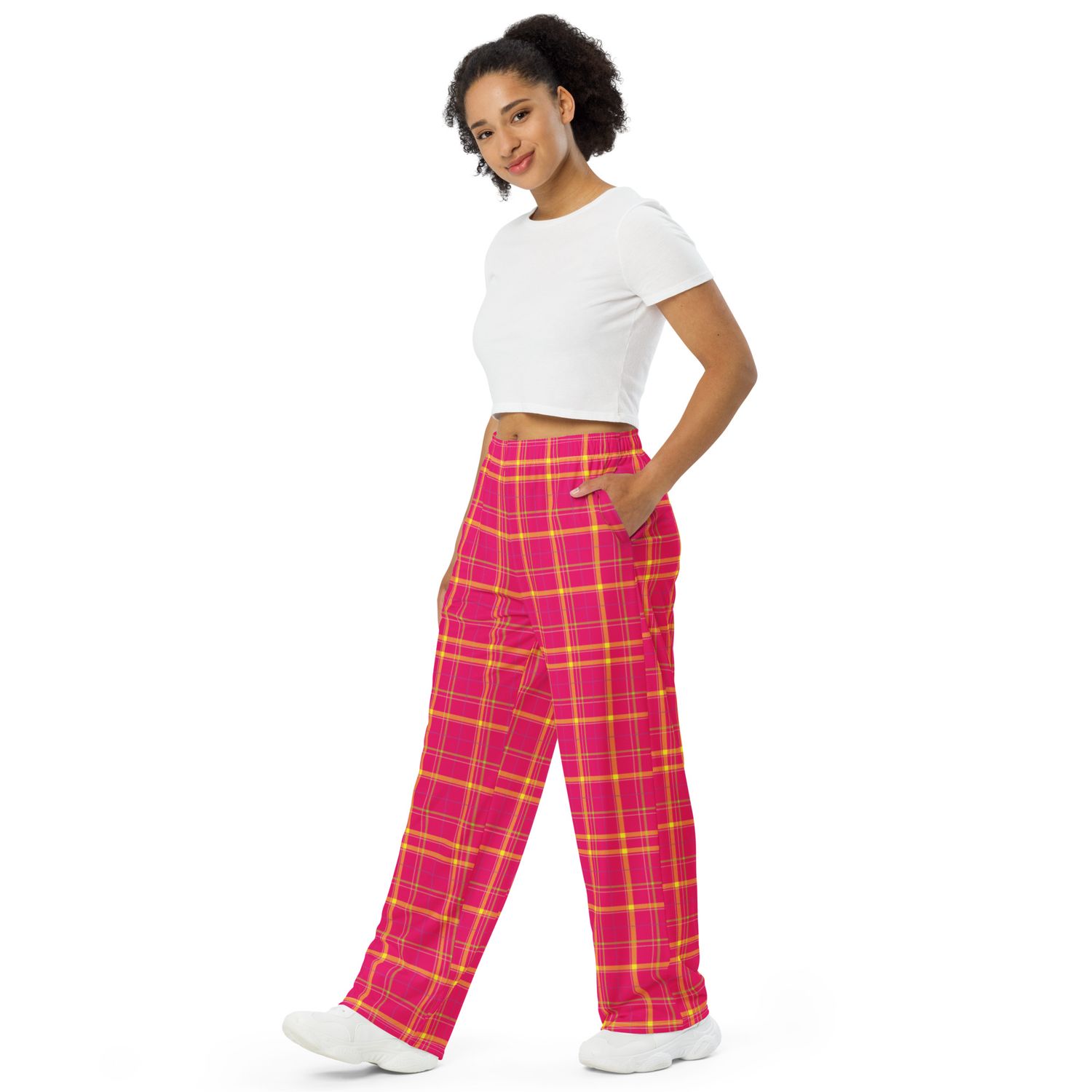 Plaid All-Over Print Unisex Wide-Leg Pants