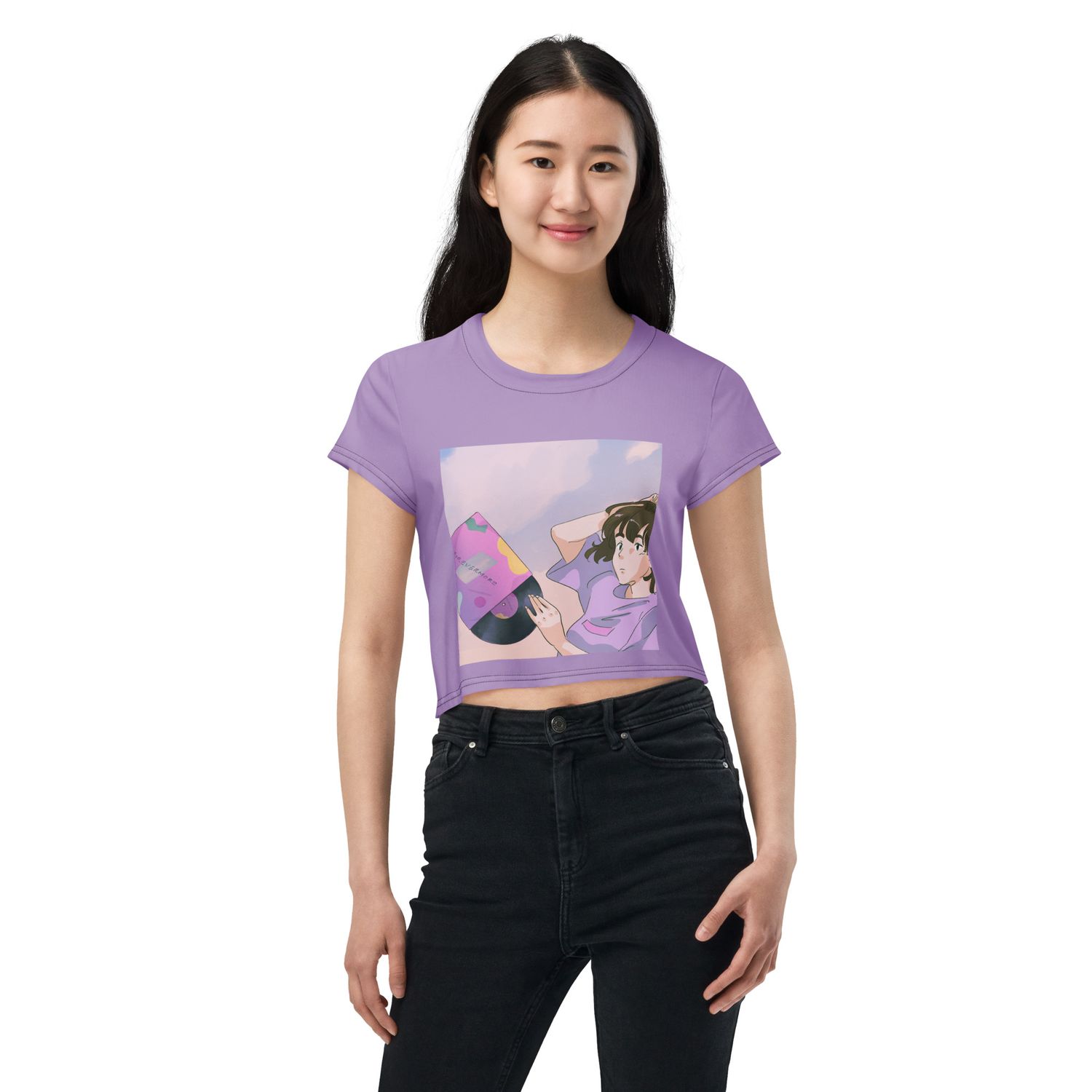 Elevate Your Style with the Cartoonized All-Over Print Crop Tee