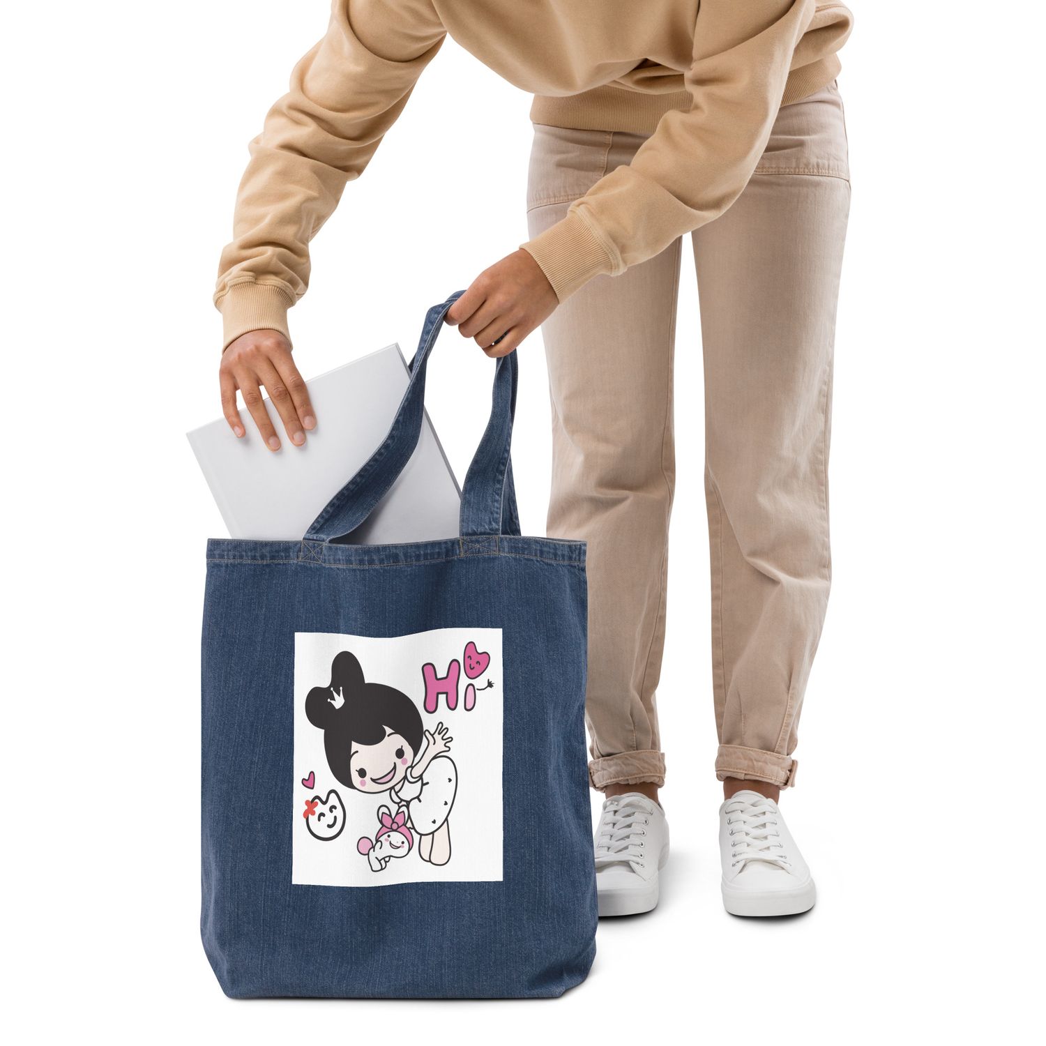 Organic denim tote bag