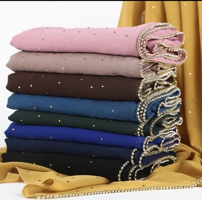 High Quality Chiffon Scarf Ladies Crystal Rhinestone long Hijab