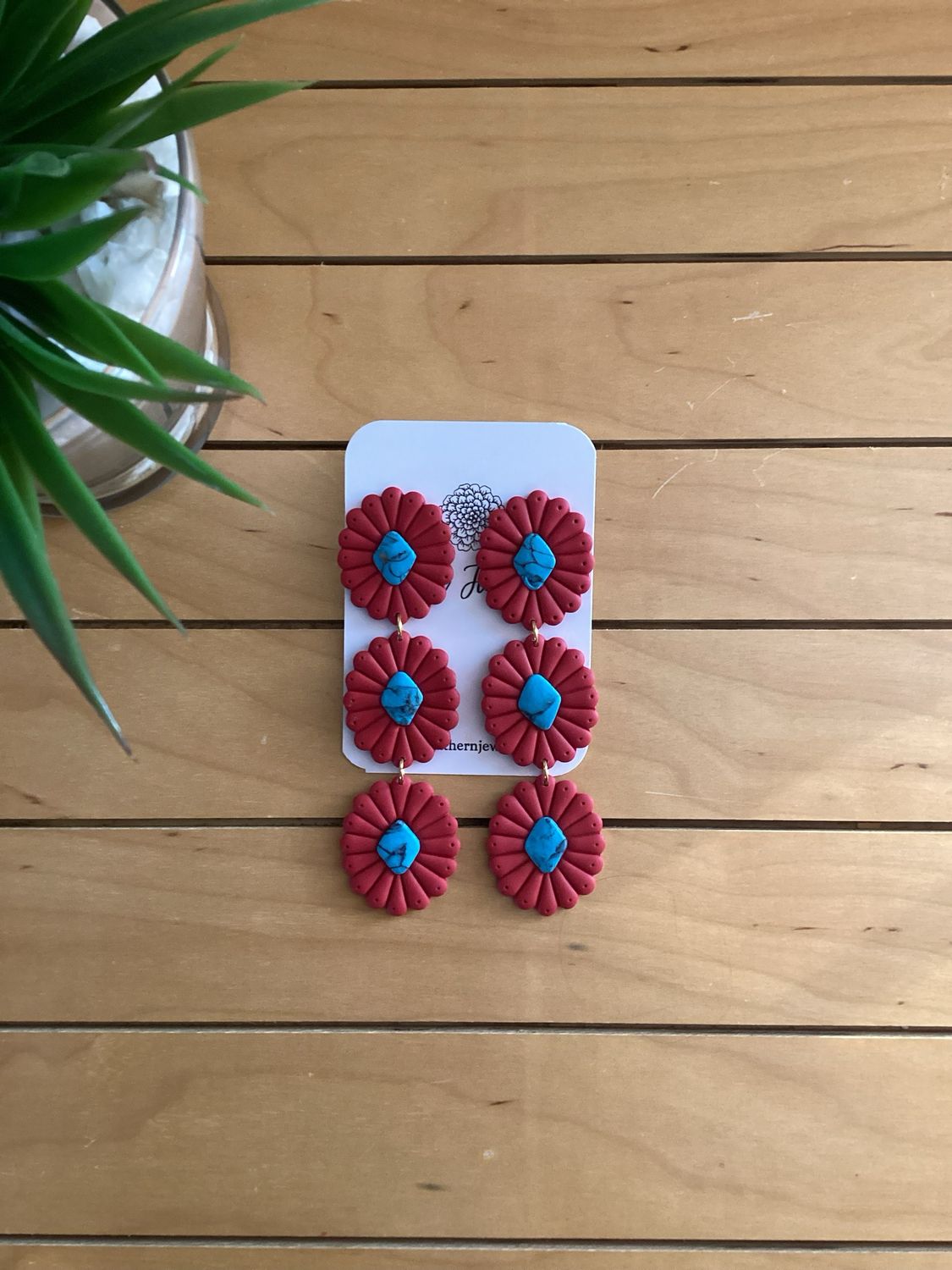 Red And Turquoise 3-tiered Squash Blossoms