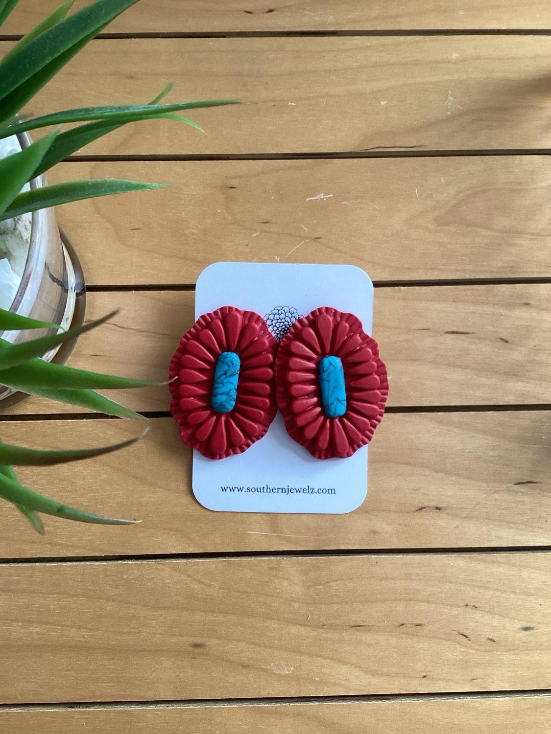 Red And Turquoise (XL) Squash Blossom