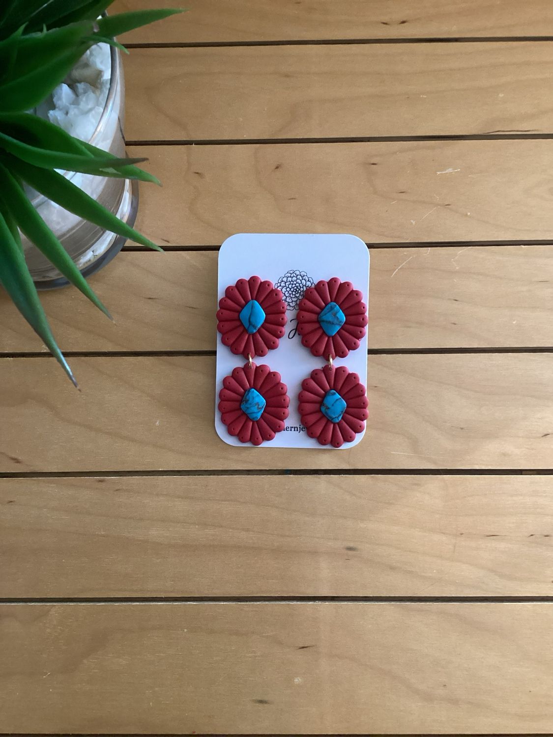Red And Turquoise 2-tiered Squash Blossoms