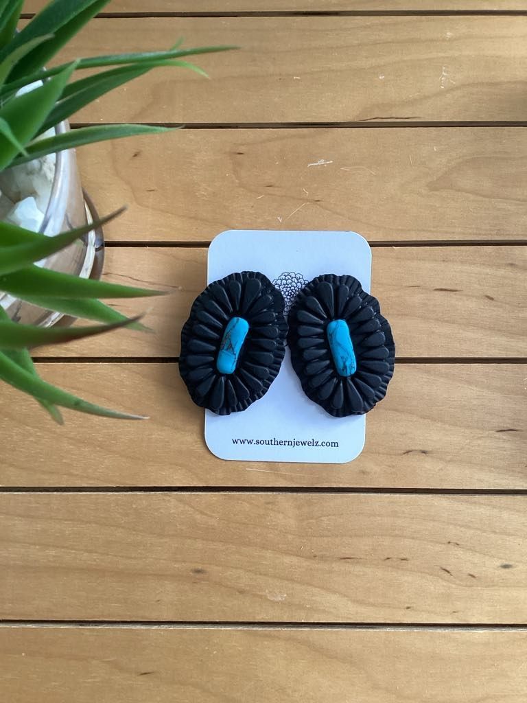 Black and Turquoise XL Squash Blossoms
