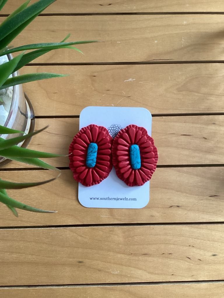 Red and Turquoise XL Squash Blossoms