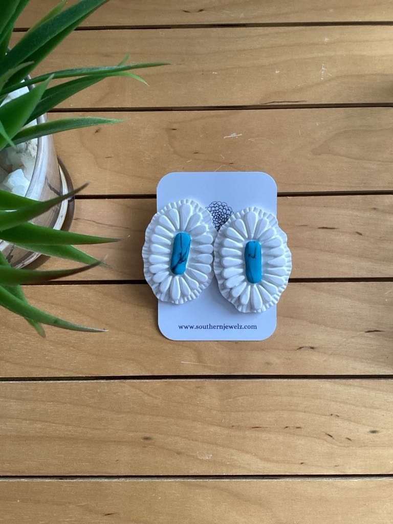 White and Turquoise XL Squash Blossoms