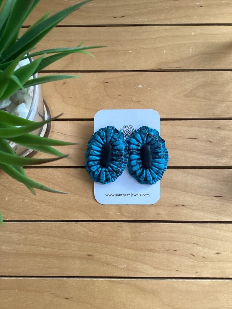 Turquoise and Black XL Squash Blossoms