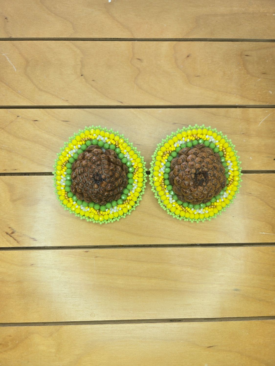 Silk Corn Pinecone Beaded Earrings