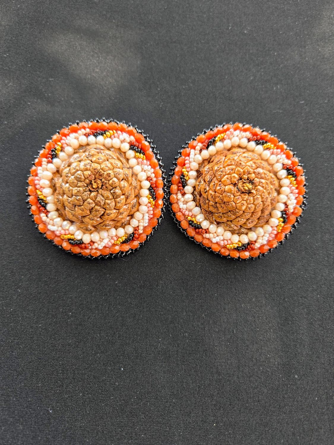 Tobacco Pinecone Beaded Earrings