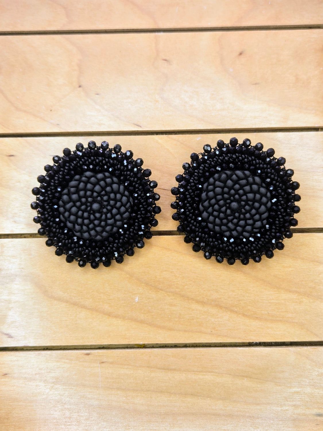 Black Velvet Pinecone Beaded Earrings