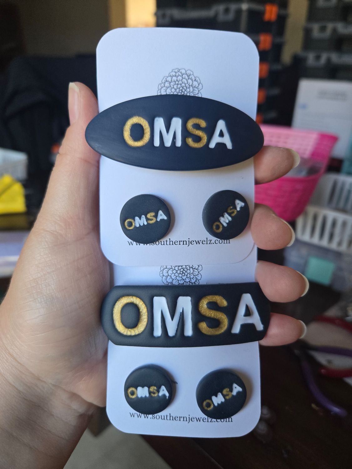 Old Main Stream Academy (SMALL) Hair Barrette sets with Matching Earrings