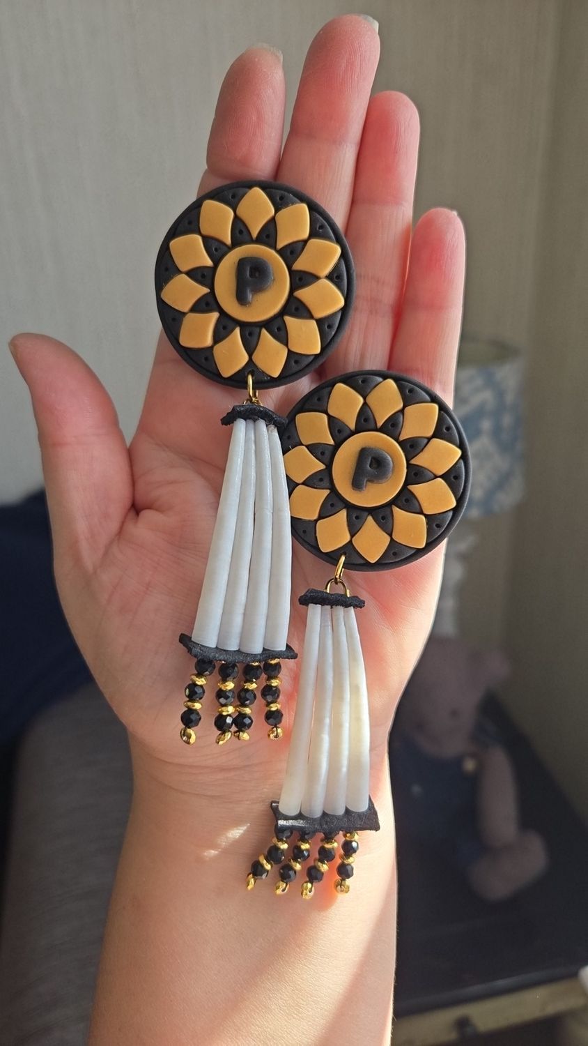 UNCP Lumbee Pinecone Patchwork Dentalium Earrings