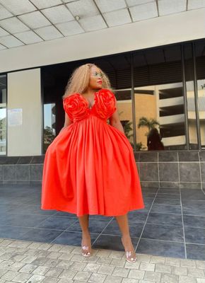 Rosey-Orange Flare Linen Dress