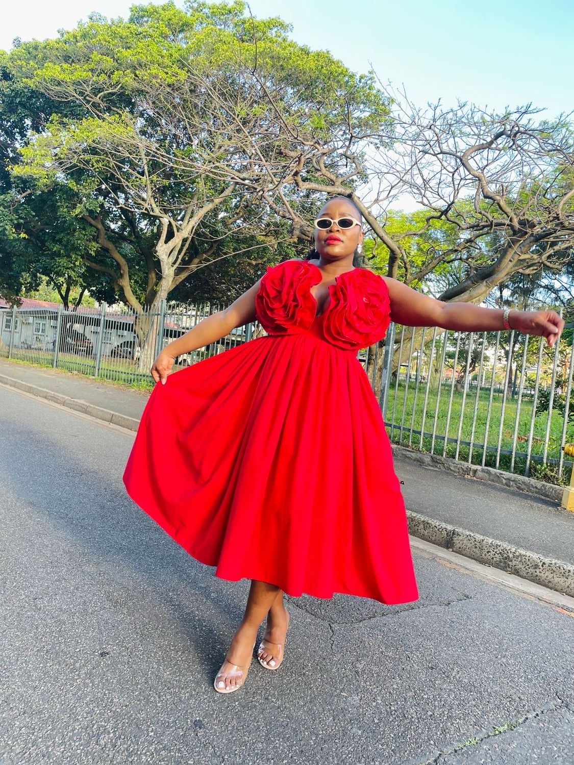 Rosey-Red Flare Linen Dress (pre-order)