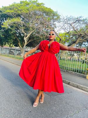 Rosey-Red Flare Linen Dress (pre-order)