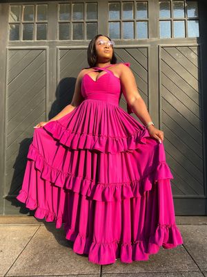Fushsia Ruffle Goddess Maxi