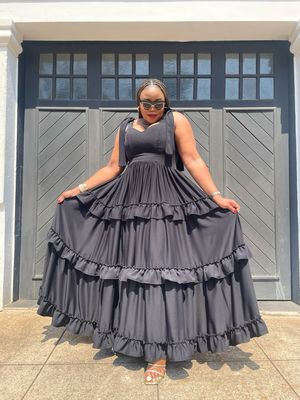 Black Ruffle Goddess Maxi