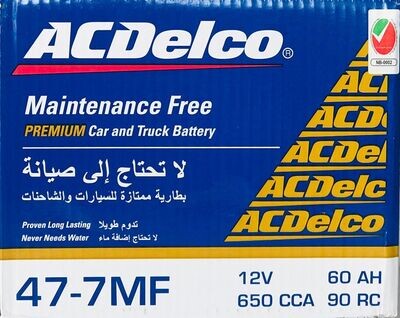 AC DELCO CAR BATTERY 12V 60AH 47-7MF